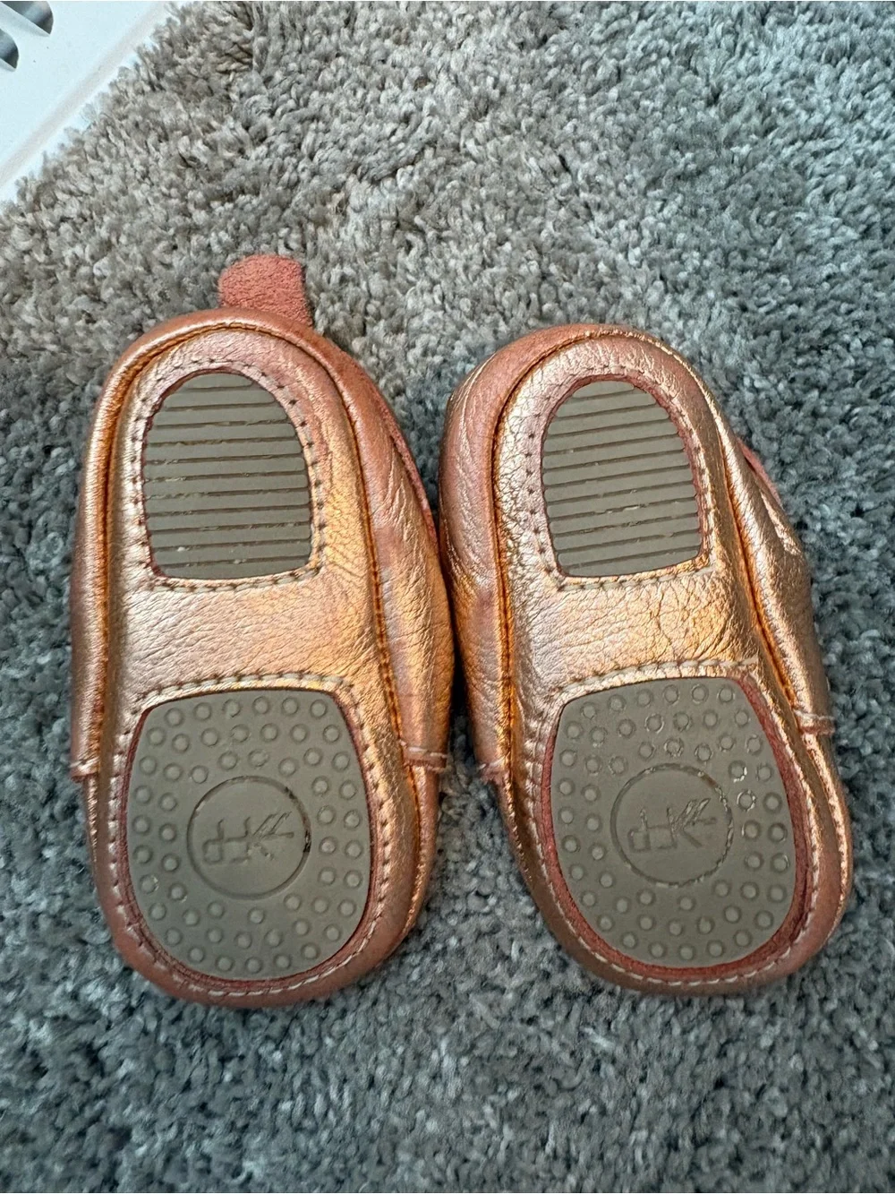 Freshly Picked Metallic Rose Gold Baby Moccasins